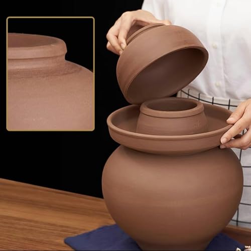 Natural Unglazed Ceramic Fermentation Crock Jar Kit,Sauerkraut Crock, Chinese Porcelain Pickle Jar with Water Seal Airlock Lid,Pickle Jar for Pickling Pickles 6Kg*1