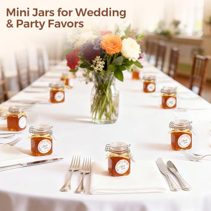 ComSaf Set of 6 Square Glass Spice Jars with Airtight Lids (4 Oz), Mini Favor Jars with Wire Clamp for Honey, Herbs & Farmhouse Kitchen Pantry Organization, with Funnel & Labels - size: 4oz*6