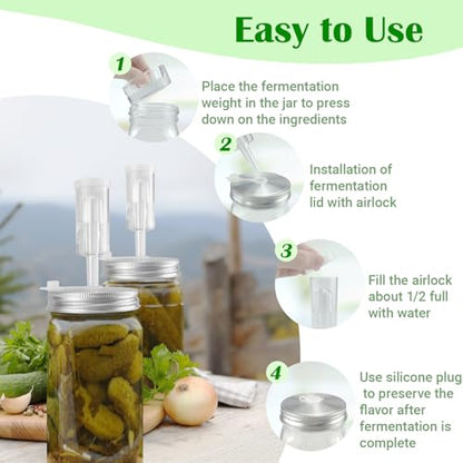 32 oz Mason Jar Fermentation Kit, 2 Pack Fermentation Jars, Fermentation Lids, Fermenting Weights and Airlocks, Complete Fermenting Kit for Making and Storing Sauerkraut（Pack of 2）