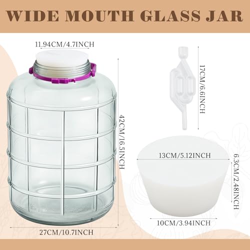 Ziliny 2 Pieces 5 Gallon Glass Carboy Wide Mouth, with Drilled Silicone Stoppers and Airlock, Fermenting Carboy for Beer Wine Brewing Equipment, Home Fermentation Container - size: 5 Gallon