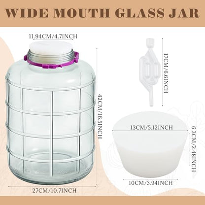 Ziliny 2 Pieces 5 Gallon Glass Carboy Wide Mouth, with Drilled Silicone Stoppers and Airlock, Fermenting Carboy for Beer Wine Brewing Equipment, Home Fermentation Container - size: 5 Gallon