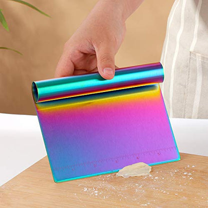 Stainless Steel Multifunctional Flour Scraper Mirror Polished Cake & Pizza Cutter Dough & Pastry Cutter Baking Scale Scraper & Butter Knife With Scale Pastry Bread Separator Rainbow - color: Rainbow