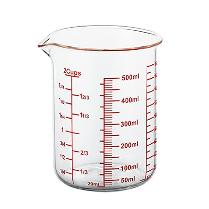 High Borosilicate Glass Measuring Cup-V-Shaped Spout，Glass Measuring Beaker for Kitchen or Restaurant, Easy to Read, 500 ML (16 Oz, 2 Cup) - size: 2Cup,500ML
