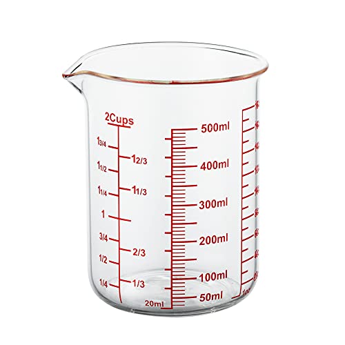 High Borosilicate Glass Measuring Cup-V-Shaped Spout，Glass Measuring Beaker for Kitchen or Restaurant, Easy to Read, 500 ML (16 Oz, 2 Cup) - size: 2Cup,500ML