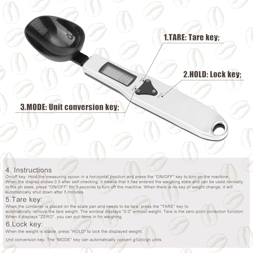 Digital Measuring Spoon Scale, 0.1-500g Electronic Kitchen Food Weighing Spoon Scale Detachable High Precision Gram Measuring Spoons with LCD Display Weighable Units g/oz/gn/ct