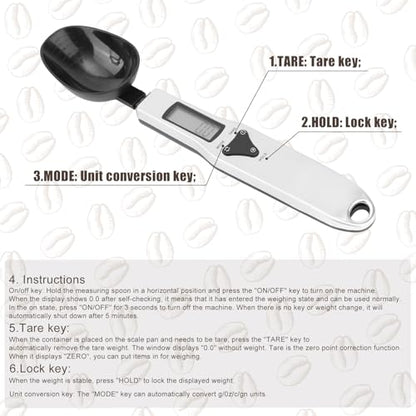 Digital Measuring Spoon Scale, 0.1-500g Electronic Kitchen Food Weighing Spoon Scale Detachable High Precision Gram Measuring Spoons with LCD Display Weighable Units g/oz/gn/ct