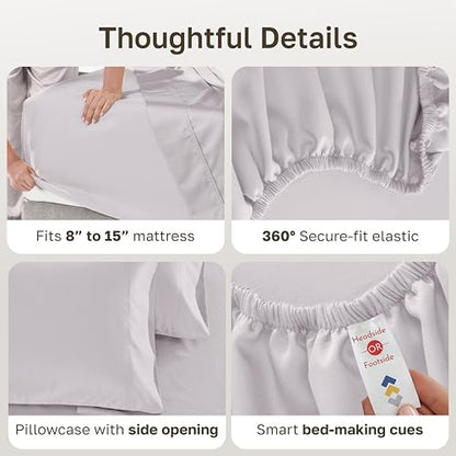 California Design Den Twin Sheet Set - 600 Thread Count Sateen, 100% Cotton Sheet Set, Deep Pockets with All Around Elastic, Snug Fit, Durable Bedding - Pale Lavender - color: 18 - Pale Lavender, size: Twin
