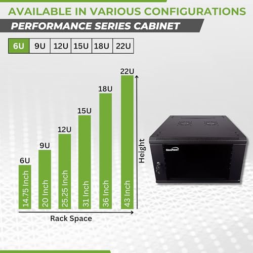 NavePoint 6U Server Cabinet Wall Mount Rack Enclosure Includes 2 Fans, Locking Glass Door, Removable Side Panels – 6U Network Cabinet 23.6” Deep, 19 Inch Server Rack for IT and A/V Equipment - size: 6U - 600mm Depth