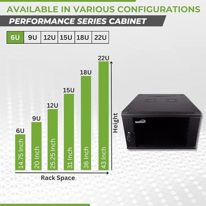 NavePoint 6U Server Cabinet Wall Mount Rack Enclosure Includes 2 Fans, Locking Glass Door, Removable Side Panels – 6U Network Cabinet 23.6” Deep, 19 Inch Server Rack for IT and A/V Equipment - size: 6U - 600mm Depth