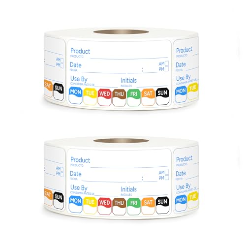 2 Rolls 1000 Pcs 1 inch X 2 inch Restaurant Quality Shelf Life Food Rotation Labels, Self-Adhesive Removable for Reusable Containers, Food Safety Date Sticker, Leftover Labels (1 * 2in-1000pc-Blue5) - style: 2Rolls-Blue