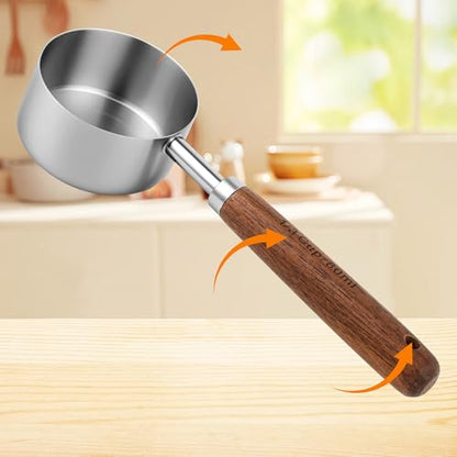Measuring Cups and Spoons Set 8, 18/8 Stainless Steel Measuring Cups and Spoons Set for Baking and Kitchen, Metric & US Metal Measure Cup & Spoon with Wood Handle for Dry & Liquid - color: Siliver