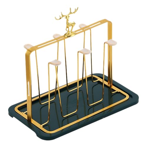Reusable Cup Drying Rack Stand, Non-Slip Drying Glasses Rack, Silicone Designs Glass Cup Holder with Drainage Functional for Home Kitchen, Office, Cafe, Dining Room Organization (Gold)