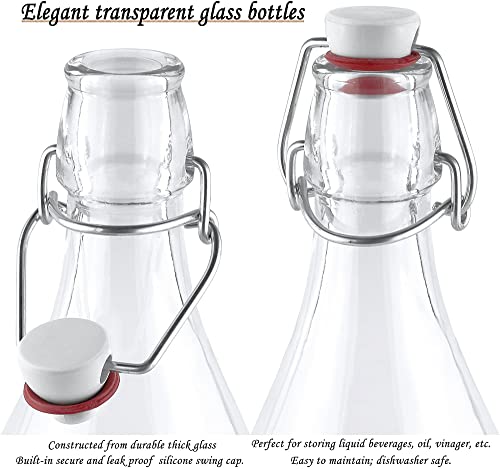 Estilo Swing Top Easy Cap Clear Glass Bottles with Caps, Round, 8.5 oz, Set of 6 - Standard Size, Flip Top Glass Bottles to Store Home Brews, Oils, Vinaigrettes, Wines, Beer, Teas - Syrup Bottles