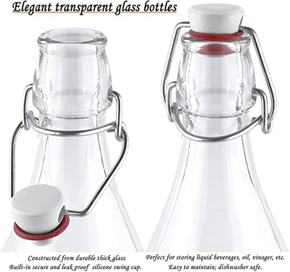 Estilo Swing Top Easy Cap Clear Glass Bottles with Caps, Round, 8.5 oz, Set of 6 - Standard Size, Flip Top Glass Bottles to Store Home Brews, Oils, Vinaigrettes, Wines, Beer, Teas - Syrup Bottles