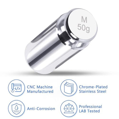 QP Calibration Weights, 50 Gram Scale Weights, OIML Class M1 High Precision Stainless Steel Scale Balance Weights with Chrome Finish, Calibration Weights for Digital Scale, Kitchen Scale, Pocket Scale - size: 50g