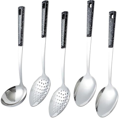 5-Piece Stainless Steel Serving Spoon Set, Large Serving Spoons with Ladle & Slotted Spoon, Metal Serving Spoons for Buffet, Soup, Rice, Commercial & Home Kitchen