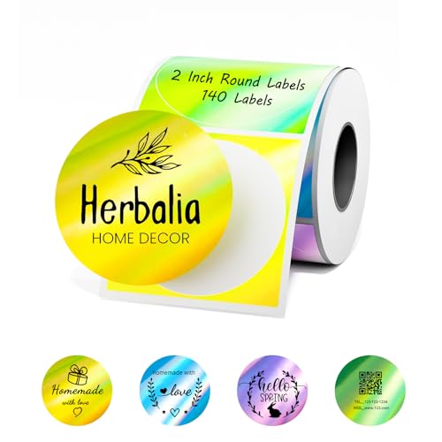 Phomemo M110 Labels- 2 Inch Holographic Circle Label with 140 Pcs for for M110/M100/M220/M250 Label Printer Compatible for Shipping Printer 241BT/246SBT, Used for Logo/Home/School/Office - color: Holographic