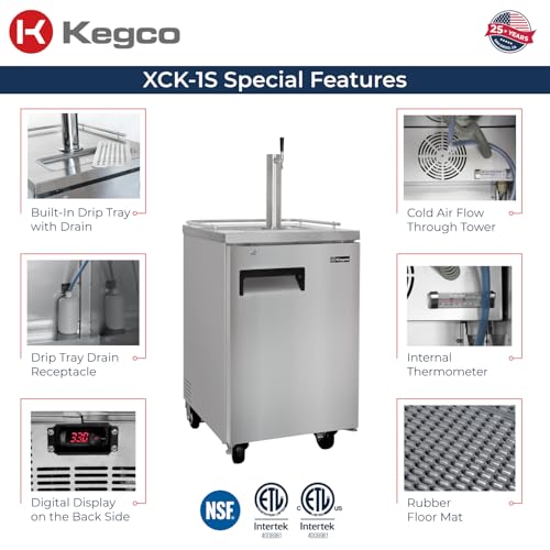 Kegco 3PXCK-1S-K 24" Single‑Tap Commercial Stainless Steel Kegerator – 5‑Gallon & Slim Keg Compatible, Digital Temp Control