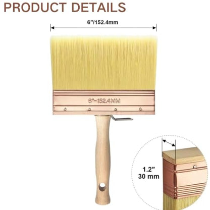 Deck Stain Brush 6", Attachable Paint Brush with Wooden Handle | Ergonomic wooden handle, Soft shed-resistant bristles, Detachable design, Washable & reusable, For furniture refinishing - color: 6 Inch