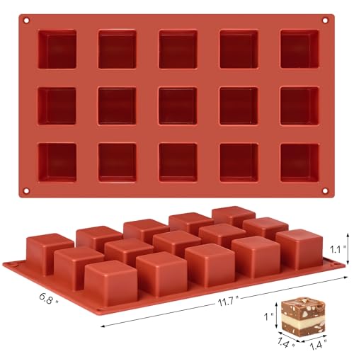 Puyeipt 2 Pack Square Silicone Molds, 1.4" x 1.4" x 1" Candy Chocolate Baking Molds for Cake, Candy, Jello, Truffle, Brownie, Soap, Ice Cream - style: 30 Cavities