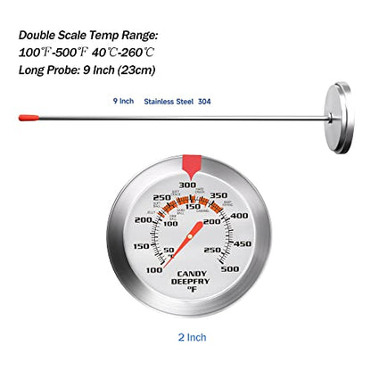 Candy & Deep Fry Thermometer, Stainless Steel Probe with 2" Large Dial & Pot Clip – Temperature Guide for Candy Making, Confectionery, Frying, BBQ, Chocolate, Jam