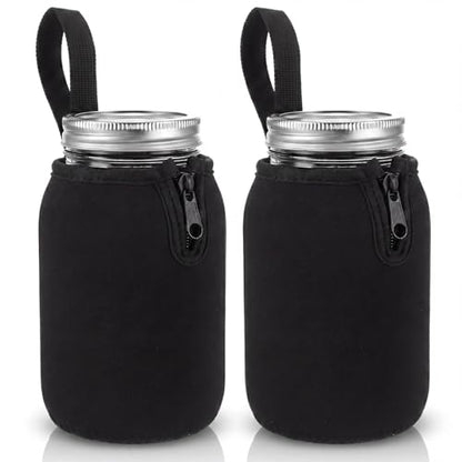 Blushtier 2 Pcs 32oz Mason Jar Sleeves Regular and Wide Mouth Mason Jar Insulators with Zipper, Neoprene Sprouting Jars Sleeve, Drinking Glass Cover, Prevents Slipping