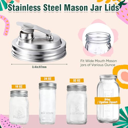 Baderke 2 Pcs Stainless Steel Mason Jar Pour Spout Lid for Wide Mouth Mason Jars, Rust Proof Leak Proof Seal Cover fit Home Tea, Milk, Juice Drinks Airtight Turns your Container into Pitcher - color: Pouring Spout, size: 3.54 Inch