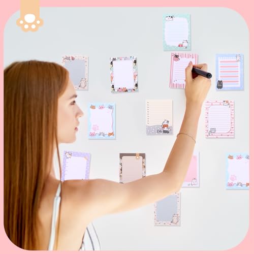 Chiisong 12 Pieces Cats Sticky Notes Cute Cat Gift Self Stick Notepads 3x4 Inch Kawaii Memo Notes for Animal Lover Cartoon Animal to Do List for Office Home Supplies Roommates Gift - style: Cat Style