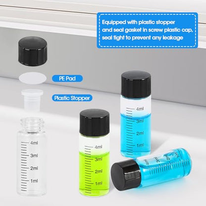 4ml Clear Glass Graduated Vials with Screw Caps and Plastic Stoppers, 1 Dram Small Sample Vials with Lids, Leak-Proof Liquid Storage Empty Vial, 12PCS - color: CLEAR, size: 4ml