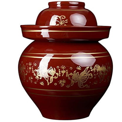 ZHOUXIAO Red Pickle Jar Ceramic Jar with Lid,Traditional Chinese Fermentation Kit Crock with Water Seal Airlock Lid, Fermentation Jar for Kimchi,Sauerkraut,Kombucha Jar 6KG