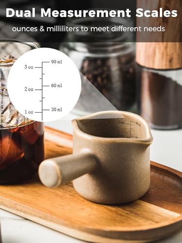 Espresso Measuring Cup, Ceramic Espresso Cup with Handle, Expresso Shots Cups Double Spouts Milk Cup, Espresso Accessories, 3 Oz/ 90 Ml, Brown - color: Brown