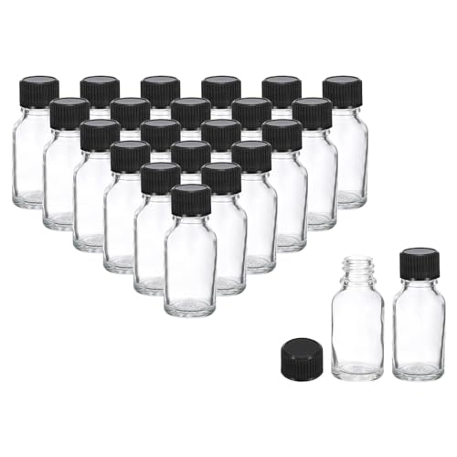 PATIKIL 0.5oz(15ml) Glass Sample Bottles, 24Pcs Round Bottle Dispensing Bottles with Black Poly Cone Cap for Reagent Liquids, Juice, Perfume Hot Sauce Ginger Shots, Transparent - color: Clear,Black, size: 0.5 oz