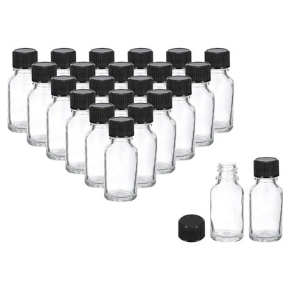 PATIKIL 0.5oz(15ml) Glass Sample Bottles, 24Pcs Round Bottle Dispensing Bottles with Black Poly Cone Cap for Reagent Liquids, Juice, Perfume Hot Sauce Ginger Shots, Transparent - color: Clear,Black, size: 0.5 oz