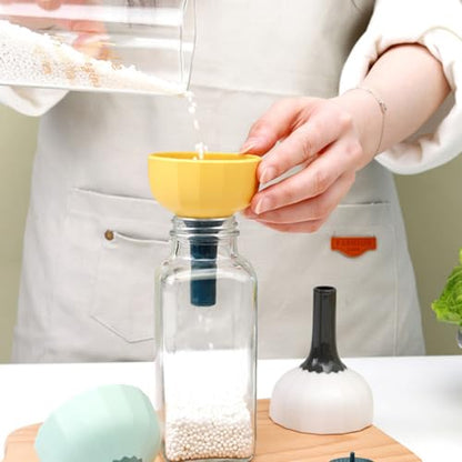 2 Pcs Kitchen Funnels Strainer, Small Multipurpose Household Food-Grade Funnels for Liquid and Grain Transfer, Convenient Green and Blue-Yellow Set for Cooking and Tea Brewing