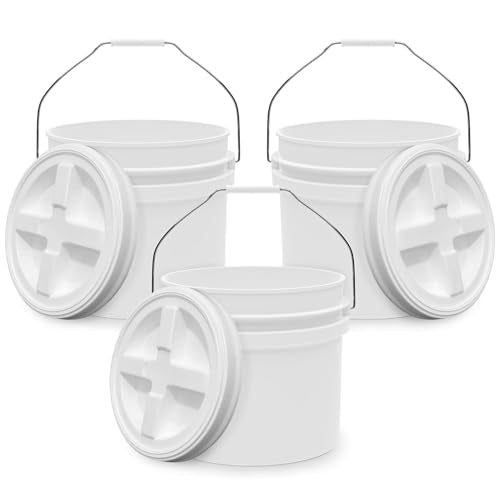 3.5-Gallon White Bucket Pail with Gamma Seal Screw on Airtight Lid, Heavy-Duty 90MIL Extra Durable, Food Grade, Metal Handles with Plastic Grip for Easy Carrying, Easy Stack & Store, BPA Free - 3 Pack - color: White - 3.5 Gallon, size: 3 Pack