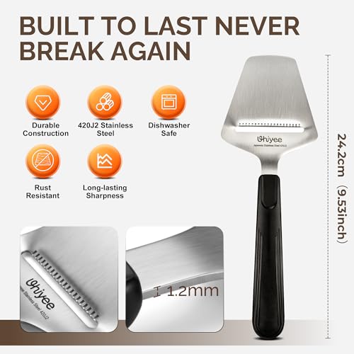 UHIYEE Micro-Serrated Handheld Cheese Slicer Plane for Hard Cheese, Black | Heavy Duty 420J2 Stainless Steel. Sturdy One-Piece Build. Smooth Even Slices For Cheddar to Parmesan. Dishwasher Safe