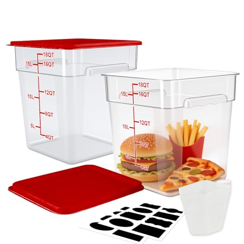 2 Pack Square Food Storage Container With Lid,12-22 Quart Commercial Storage Box With Scale & Handle,Cake Making,Dough Marinating Meat,Kitchen Supplies (Polycarbonate, 19 Quart) - color: Polycarbonate, size: Square-19 Quart