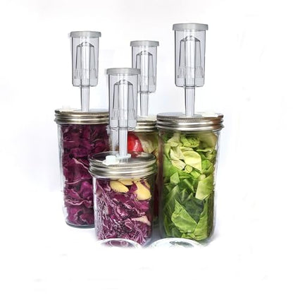 4 Set Fermentation Lids Kit for Wide Mouth Jars, 4 Stainless Steel Fermenting Lids with 4 Airlocks(Jars Not Included) (No Glass Weight)