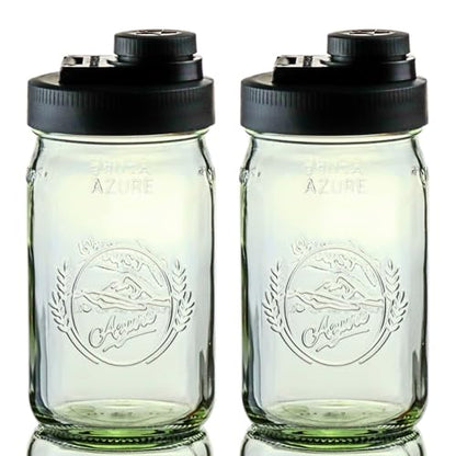 Brewing America Glass Mason Jar Pitcher with Lid - Azure Standard Jars, 1 Quart (32 oz) with Black Wide Mouth Pour Lid, for Smoothie, Boba Cup, Sun Tea, Cold Coffee Glass Tumbler, 2-Pack - color: Black