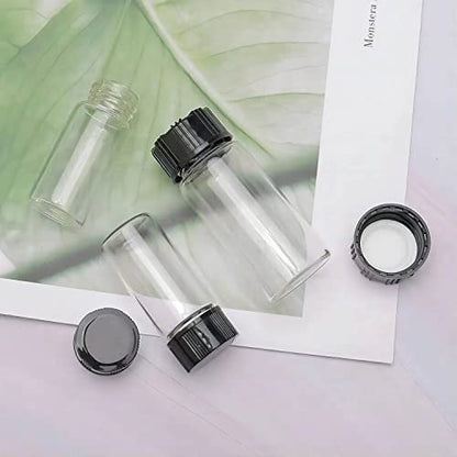 5ML Clear Glass Sample Vial, Liquid Sampling Sample Glass Bottle, Borosilicate Storage Glass Vial 18x40mm,Black 15-425 Polypropylene Screw Cap with PE Liners, Pack of 100 - size: 5ML