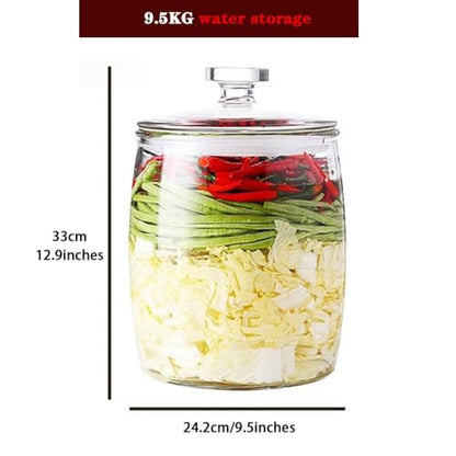 Wide-Mouth Sealed Glass Kimchi Jar, Large-Capacity Kitchen Fermentation Tank, Chinese Transparent Pickling Crock, Beans, Wine(9.5kg/335.1oz) - size: 9.5kg/335.1oz
