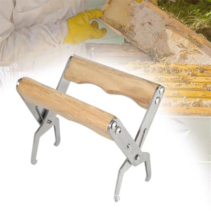 2 Pack Stainless Steel Bee Frame Gripper with Wooden Handle Non-Slip Beehive Frame Holder Tool
