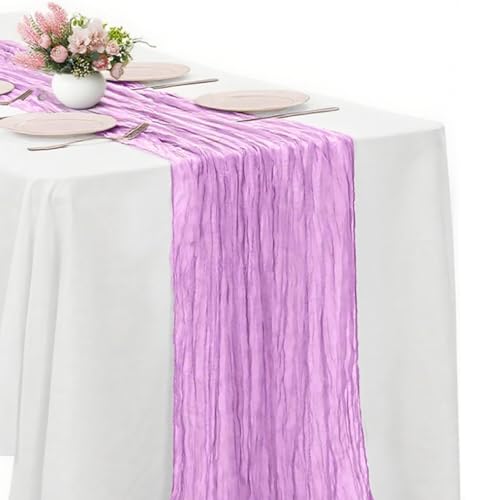 Light Purple Cheesecloth Table Runner -21*120Inch Long Boho Wedding Table Decor, Rustic Gauze Fabric Runner for Bridal Showers, Baby Showers & Parties (Sheer, Lightweight, Wrinkled Design) - color: Light Purple, size: 120*21-1pack