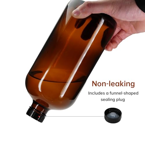 32 oz Amber Glass Boston Bottles with Phenolic Poly Cone Caps. Perfect Glass Brewing Bottles for Lab,Fermentation,Storing Kombucha,Brewing and Juicing. (1)