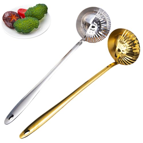 Ouliget Stainless Steel Strainer Ladle, 2 in 1 Soup Strainer Separates Liquids,Soup Colander Strainer Soup Ladle for Cooking and Straining,2 Pieces