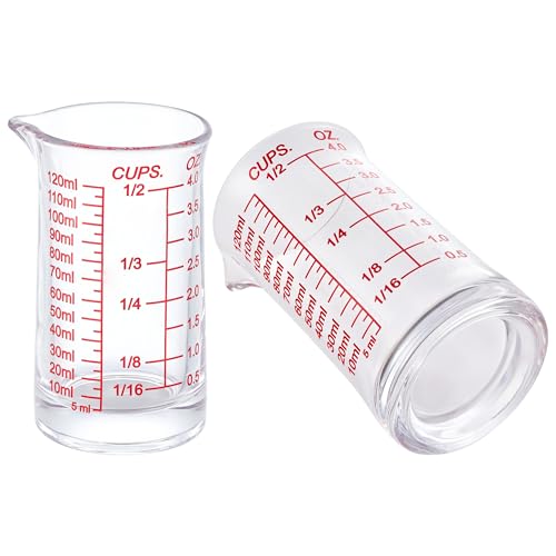 Ackers 4oz Glass Measuring Cup – Shot Glass with Ounce,Ml,Cups Markings for Kitchen & Bar(Pack of 2) - color: Red(Pack of 2)
