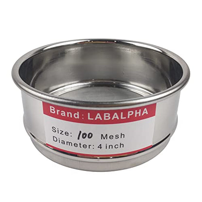LABALPHA 100 Mesh Lab Sieves, Test Sieve #100 Mesh, 4'' Diameter, 304 Stainless Steel Wire Cloth (0.15mm) - size: 100 mesh (0.15mm)