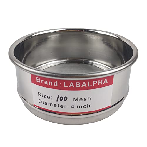 LABALPHA 100 Mesh Lab Sieves, Test Sieve #100 Mesh, 4'' Diameter, 304 Stainless Steel Wire Cloth (0.15mm) - size: 100 mesh (0.15mm)