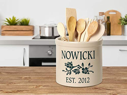 Personalized 2 Gallon Crock Pot. Two lines of text and flower branch design
