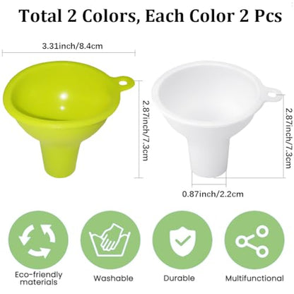 4 Pack 2 Colors Wide Mouth Silicone Funnel Kitchen Liquid Funnel Regular Mouth White Yellow Green Soft Rubber Cooking Hopper for Canning Jar Filling Bottle Liquid Kitchen Use Accessories